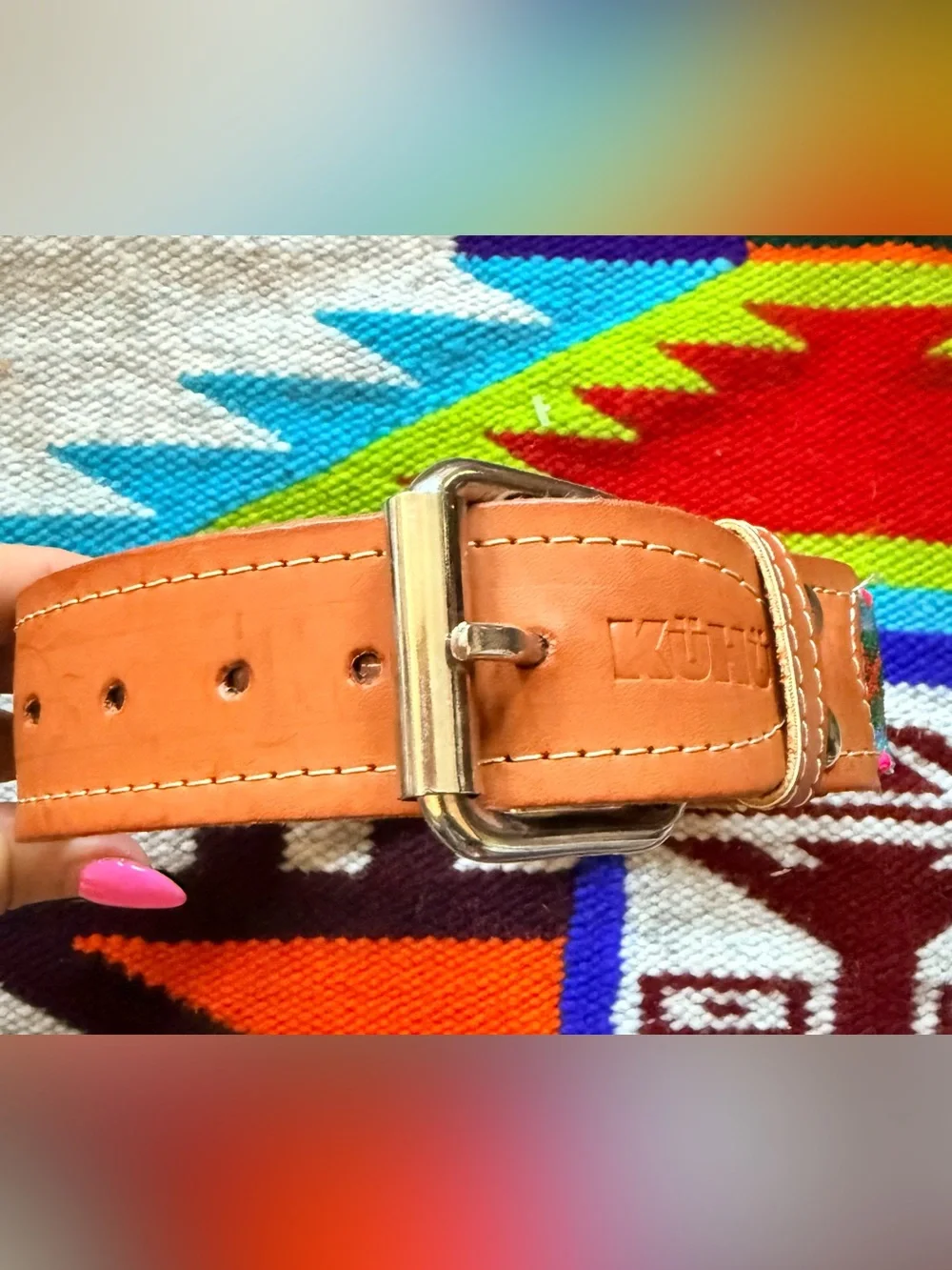 NWT KÜHÜ LEATHER WOVEN DOG COLLAR, LARGE, 19”